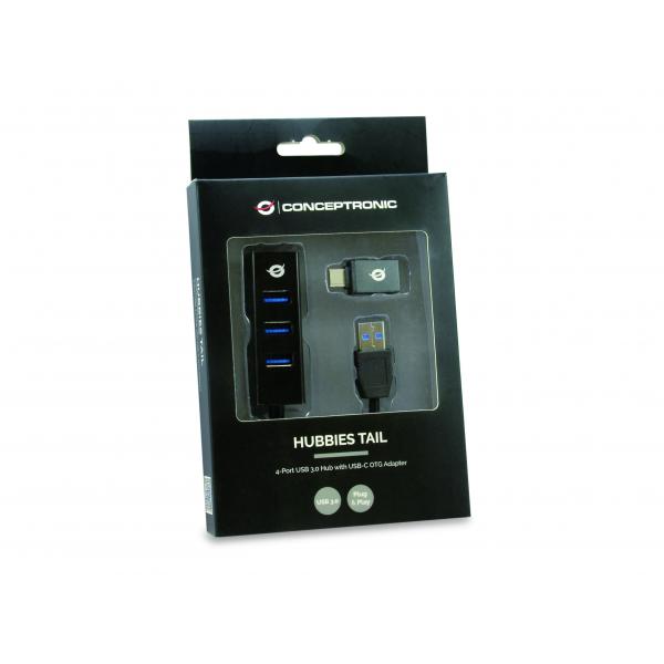CONCEPTRONIC HUBBIES04B - HUB USB-A 4-PT USB-A 3.0 (ADATT. USB-C INCLUSO)