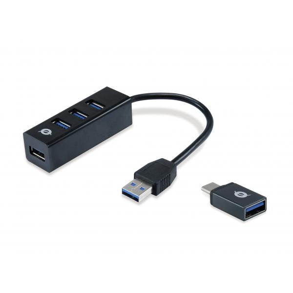 CONCEPTRONIC HUBBIES04B - HUB USB-A 4-PT USB-A 3.0 (ADATT. USB-C INCLUSO)