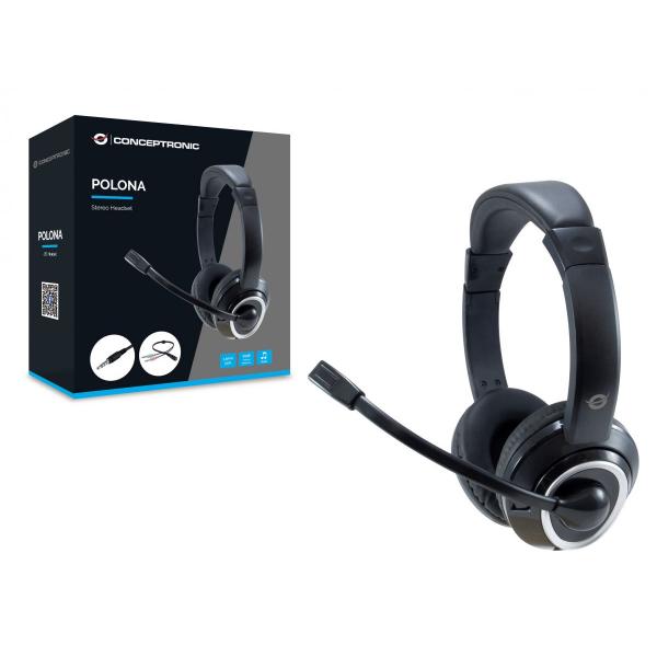 CONCEPTRONIC POLONA02BA - CUFFIE OVEREAR - MICROFONO - CONTROLLO VOLUME - JACK 3.5 + SPLIT CABLE