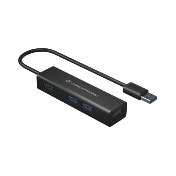 CONCEPTRONIC HUBBIES06B - HUB USB-A 4-PT USB 3.0 - ALLUMINIO (ADATT. USB-C INCLUSO)