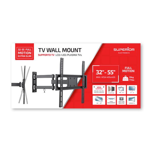 SUPERIOR SUPSTV003 - 32-55 FULL MOTION EXTRA SLIM - STAFFA TV 32""-55""
