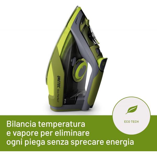 Imetec Eco Perfect Ferro da stiro a secco e a vapore Pro Ceramic soleplate Verde, Grigio