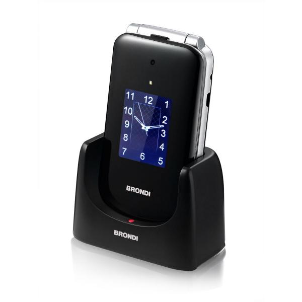 BRONDI AMICO SUPERVOICE (NERO/ARGENTO) - TELEFONO CELLULARE PER ANZIANI - TASTO SOS - AUDIO AMPLIFICATO - CONTROLLO REMOTO - BASE DI RICARICA - DOPPIO DISPLAY