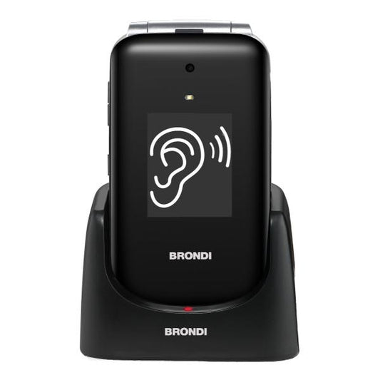 BRONDI AMICO SUPERVOICE (NERO/ARGENTO) - TELEFONO CELLULARE PER ANZIANI - TASTO SOS - AUDIO AMPLIFICATO - CONTROLLO REMOTO - BASE DI RICARICA - DOPPIO DISPLAY