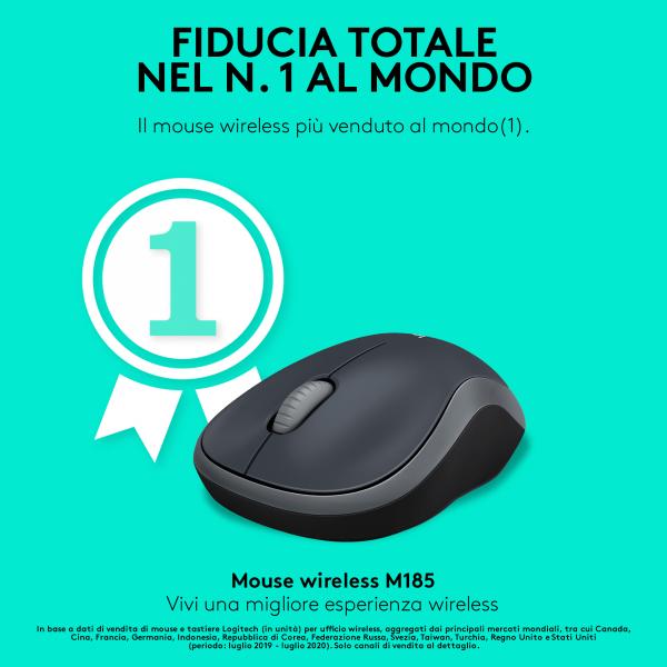 LOGITECH M185 - MOUSE WIRELESS GREY (910-002235)