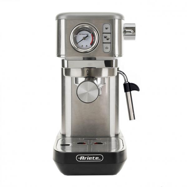 ARIETE METAL CON MANOMETRO (1381/10) - MACCHINA PER CAFFE'' ESPRESSO - POLVERE E CIALDE - 1 O 2 TAZZE - CAPPUCCINATORE - PRESSIONE 15 BAR - 1300W