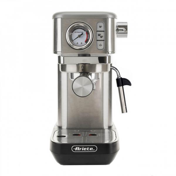 ARIETE METAL CON MANOMETRO (1381/10) - MACCHINA PER CAFFE'' ESPRESSO - POLVERE E CIALDE - 1 O 2 TAZZE - CAPPUCCINATORE - PRESSIONE 15 BAR - 1300W