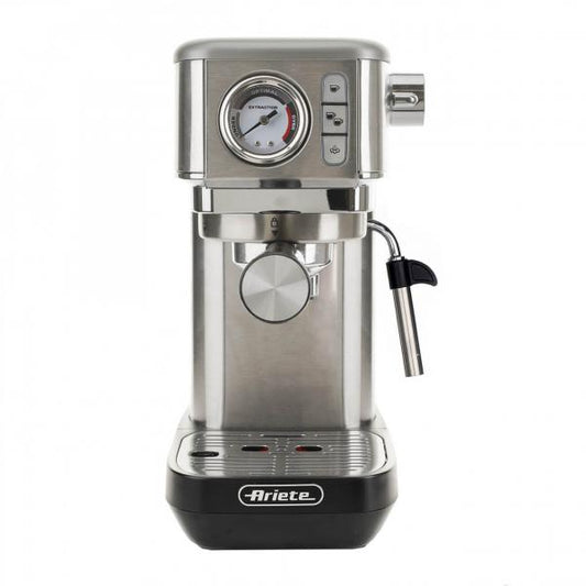 ARIETE METAL CON MANOMETRO (1381/10) - MACCHINA PER CAFFE'' ESPRESSO - POLVERE E CIALDE - 1 O 2 TAZZE - CAPPUCCINATORE - PRESSIONE 15 BAR - 1300W