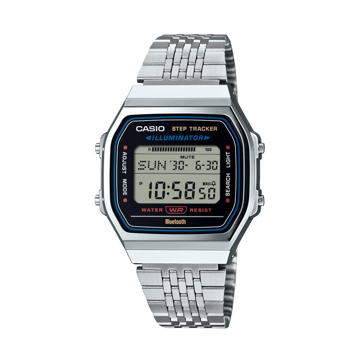 CASIO VINTAGE Mod. BLUETOOTH SMARTPHONE LINK - STEEL - built-in accelerometer senses body movements + steps counter - BLACK