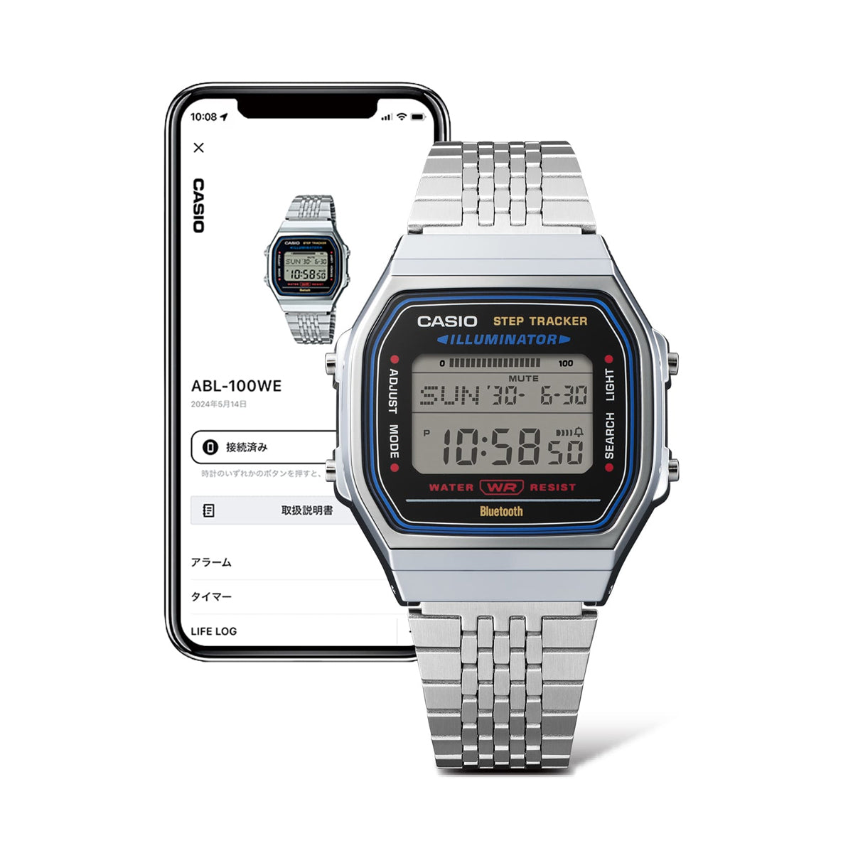 CASIO VINTAGE Mod. BLUETOOTH SMARTPHONE LINK - STEEL - built-in accelerometer senses body movements + steps counter - BLACK