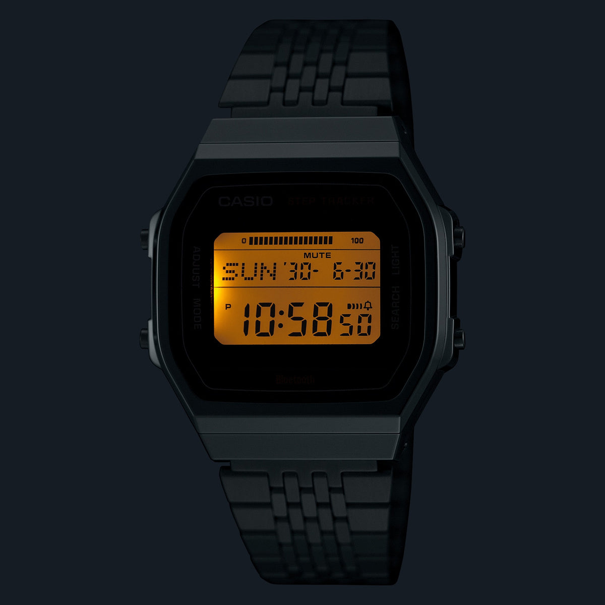 CASIO VINTAGE Mod. BLUETOOTH SMARTPHONE LINK - STEEL - built-in accelerometer senses body movements + steps counter - BLACK