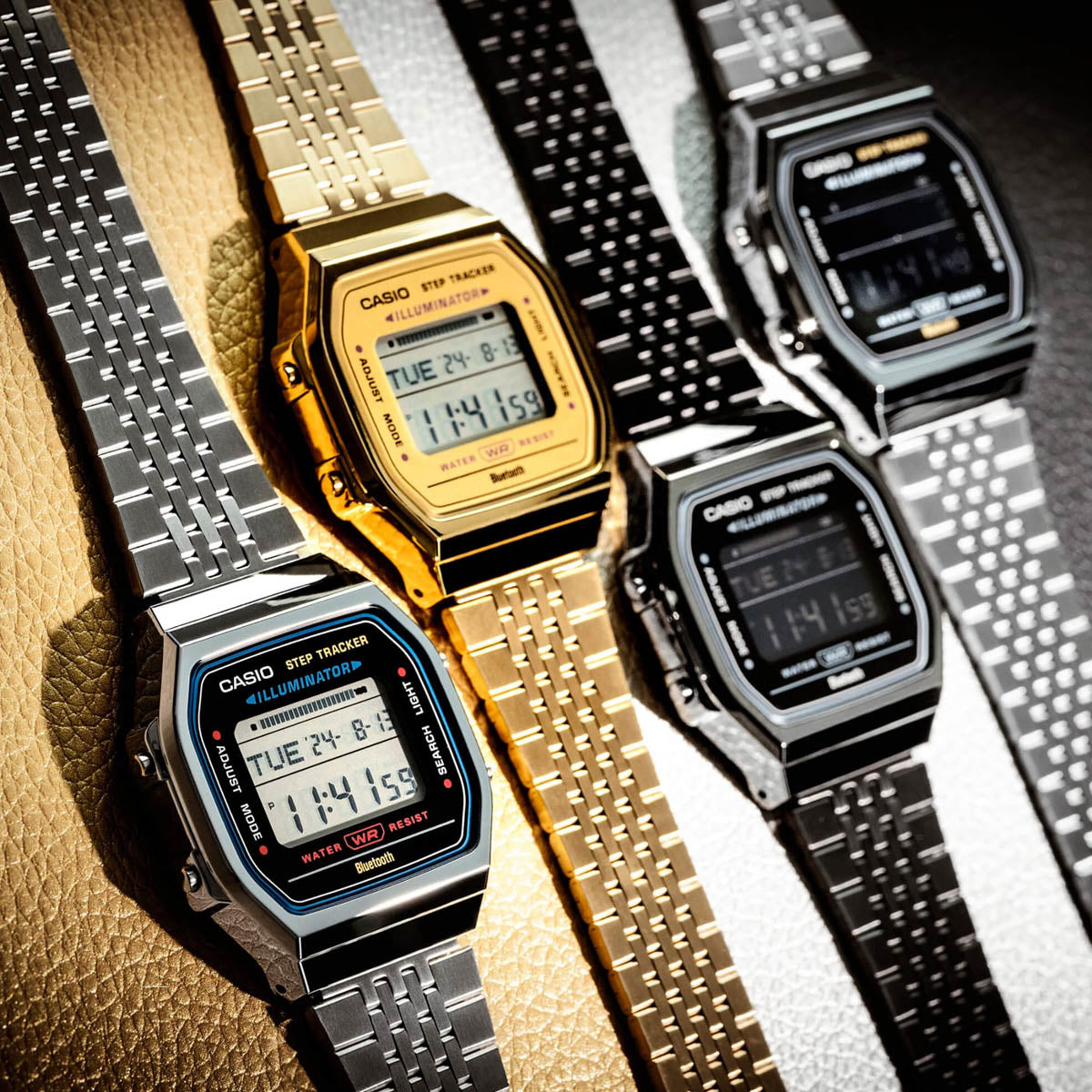 CASIO VINTAGE Mod. BLUETOOTH SMARTPHONE LINK - STEEL - built-in accelerometer senses body movements + steps counter - ALL BLACK