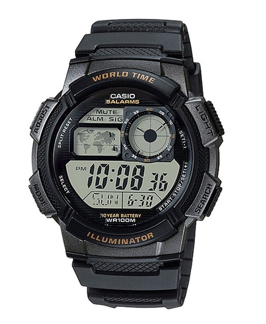 CASIO SPORT Mod. DIVER - WORLD TIME ILLUMINATOR 5 ALARMS, 10 YEARS BATTERY - BLACK