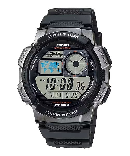 CASIO SPORT Mod. DIVER - WORLD TIME ILLUMINATOR 5 ALARMS. 10 YEARS BATTERY - GREY
