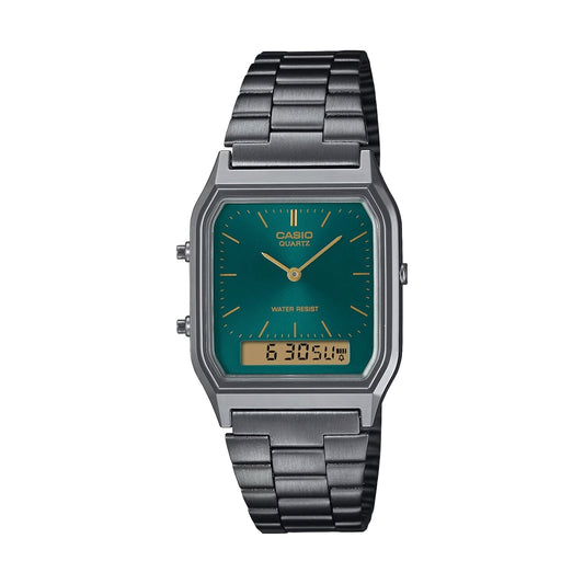 CASIO VINTAGE Mod. EDGY COLLECTION SUNRAY DIAL - GUN METAL FOREST GREEN