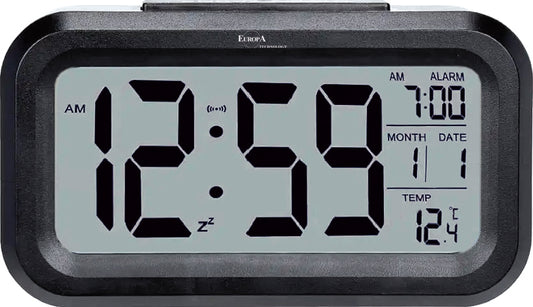 ELITE Sveglia digitale con luce LED automatica (sensore crepuscolare) - NERO - Digital alarm clock with automatic LED light (twilight sensor) - BLACK