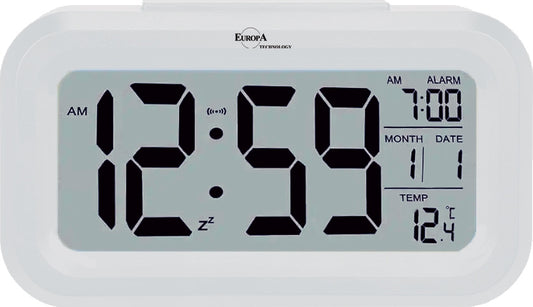 ELITE Sveglia digitale con luce LED automatica (sensore crepuscolare) - BIANCO - Digital alarm clock with automatic LED light (twilight sensor) - WHITE
