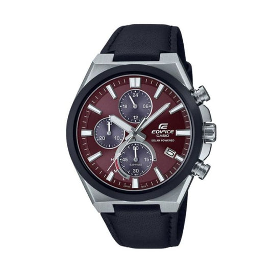 CASIO EDIFICE Mod. SOLAR POWERED CHRONOGRAPH, LEATHER - RED ***SPECIAL PRICE***