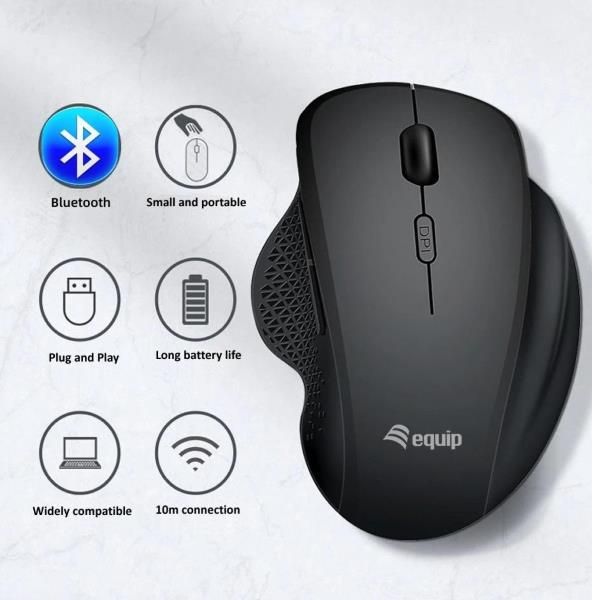 EQUIP 245121 - MOUSE ERGONOMICO WIRELESS / BLUETOOTH - 6 PULSANTI - DPI SWITCH (800/1200/1600) - RICARICABILE