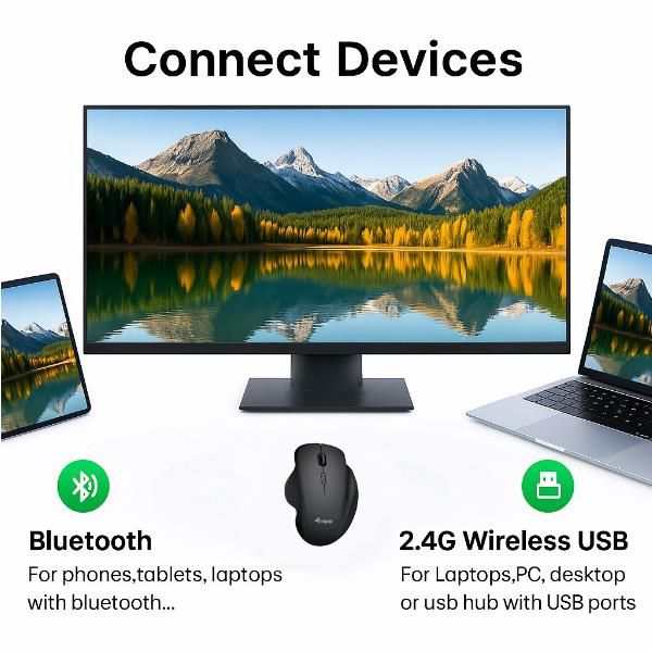 EQUIP 245121 - MOUSE ERGONOMICO WIRELESS / BLUETOOTH - 6 PULSANTI - DPI SWITCH (800/1200/1600) - RICARICABILE