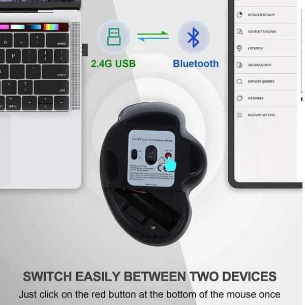 EQUIP 245121 - MOUSE ERGONOMICO WIRELESS / BLUETOOTH - 6 PULSANTI - DPI SWITCH (800/1200/1600) - RICARICABILE