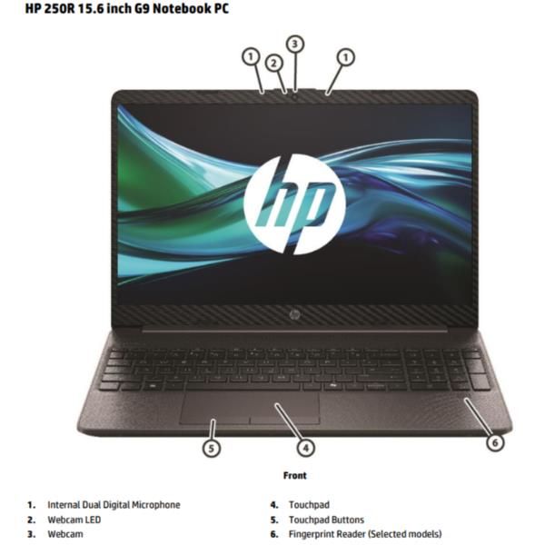HP 250R G9 (D76DHAT) - NOTEBOOK 15.6 - CPU INTEL CORE 5 120U - RAM 8GB - SSD 256GB - W11P - 3Y