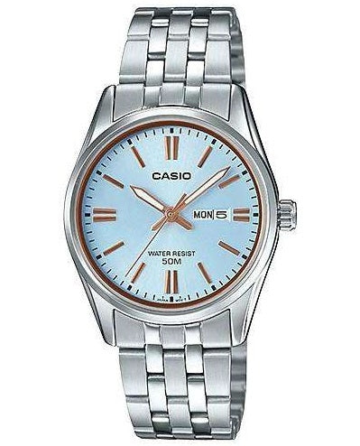 CASIO COLLECTION Mod. LADY DAY & DATE - LIGHT BLUE. BRONZE INDEXES