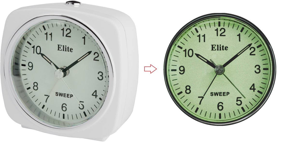 ELITE Sveglia silent con luce e snooze. quadrante fosforescente - BIANCO - Silent alarm clock with light and snooze. phosphorescent dial - WHITE