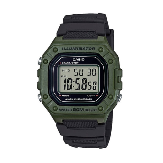 CASIO TIMELESS COLLECTION Mod. SPORT ILLUMINATOR WR 50M, ALARM, CHRONOGRAPH - ARMY GREEN