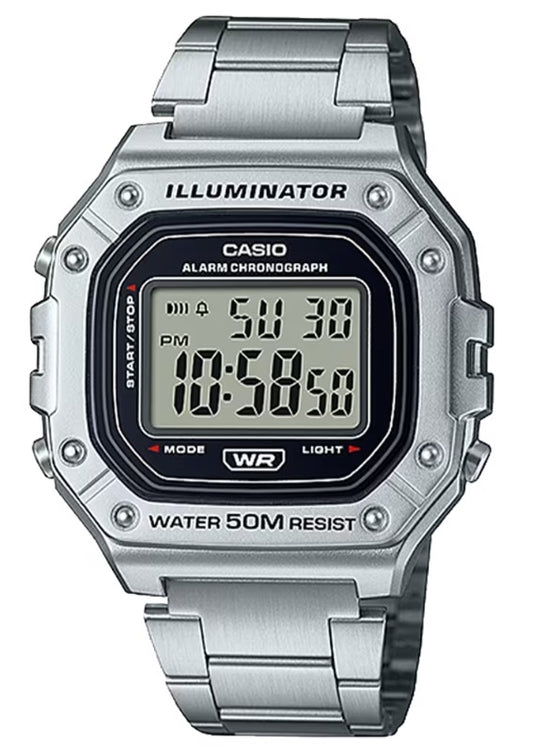 CASIO TIMELESS COLLECTION Mod. SPORT ILLUMINATOR WR 50M. ALARM. CHRONOGRAPH - SILVER - METAL SERIE