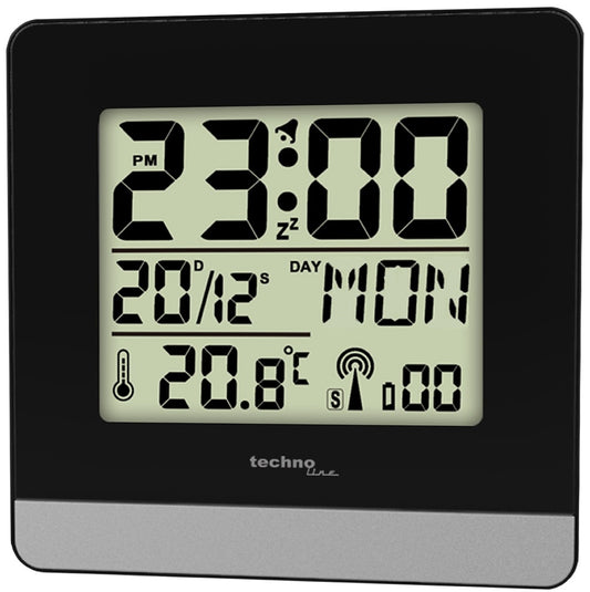 TECHNO LINE Mod. WT260 - Sveglia radiocontrollata con temp. data (7 lingue). luce e snooze - Radio controlled alarm clock with temp. date (7 languages). light and snooze