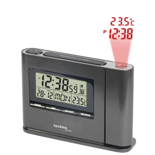 TECHNO LINE Mod. WT519 - Sveglia radioc. con proiezione a soffitto dell orario e temp - Radio controlled alarm clock with time and temp projection + alim 220 volts-220 volts power supply