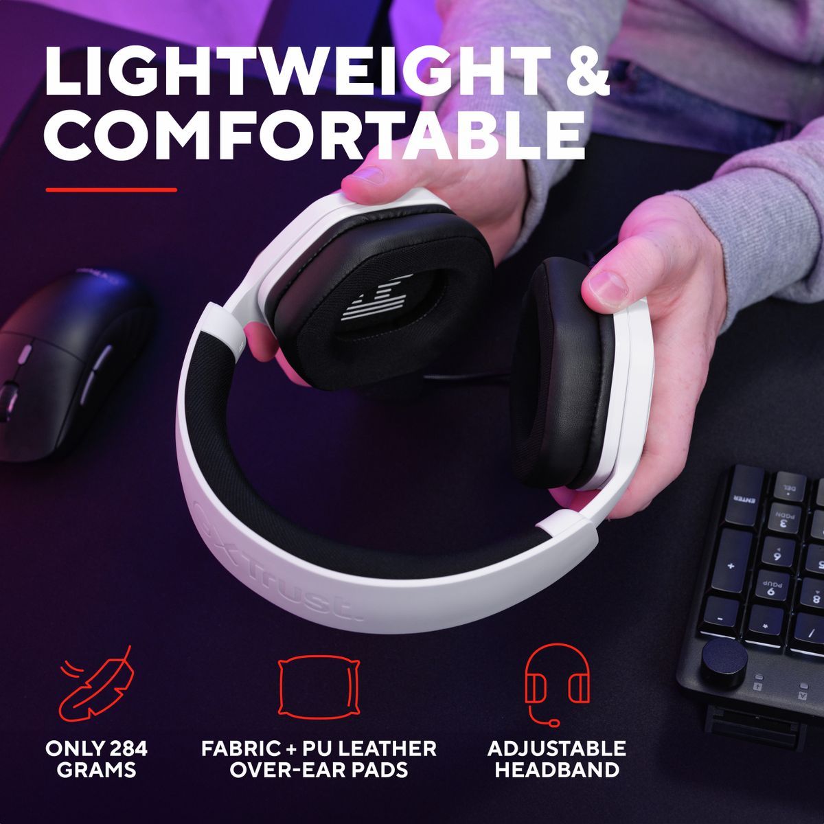 Trust GXT492W Carus Auricolare Cablato A Padiglione Gaming Bianco